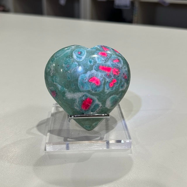 High Grade Ruby Fuchsite Heart with Display Stand | 202g