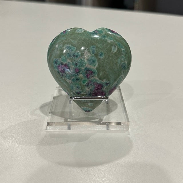 High Grade Ruby Fuchsite Heart with Display Stand | 202g