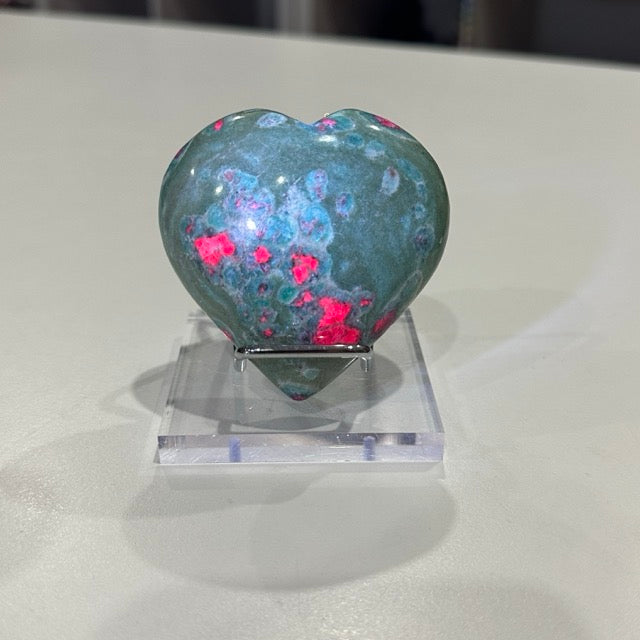 High Grade Ruby Fuchsite Heart with Display Stand | 202g