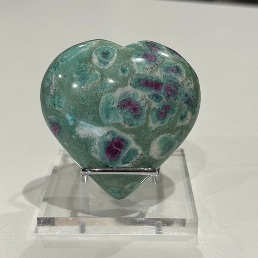 High Grade Ruby Fuchsite Heart with Display Stand | 202g