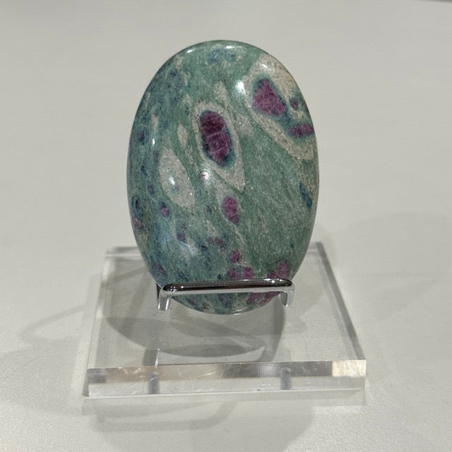 High Grade Ruby Fuchsite Palm Stone with Display Stand | 144g