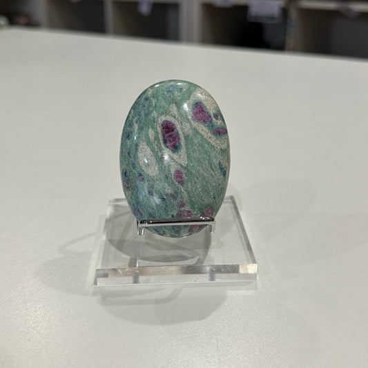High Grade Ruby Fuchsite Palm Stone with Display Stand | 144g