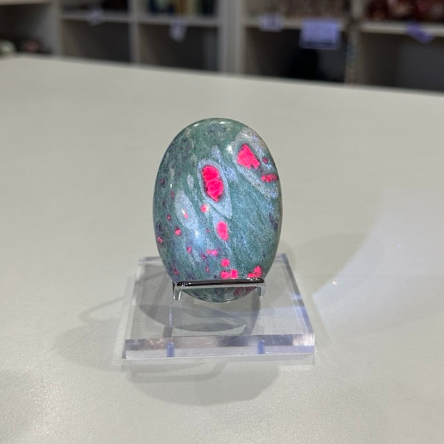 High Grade Ruby Fuchsite Palm Stone with Display Stand | 144g