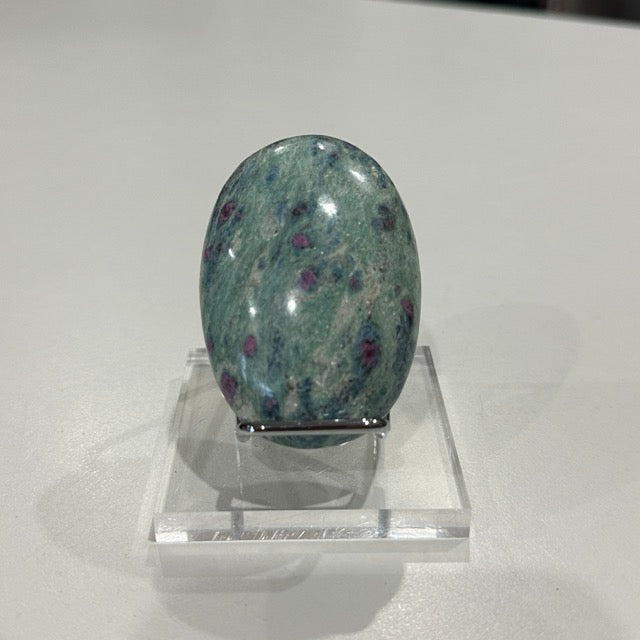 High Grade Ruby Fuchsite Palm Stone with Display Stand | 144g