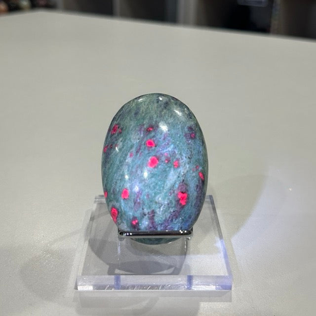 High Grade Ruby Fuchsite Palm Stone with Display Stand | 144g
