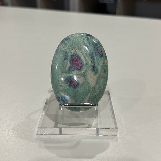 High Grade Ruby Fuchsite Palm Stone with Display Stand | 136g