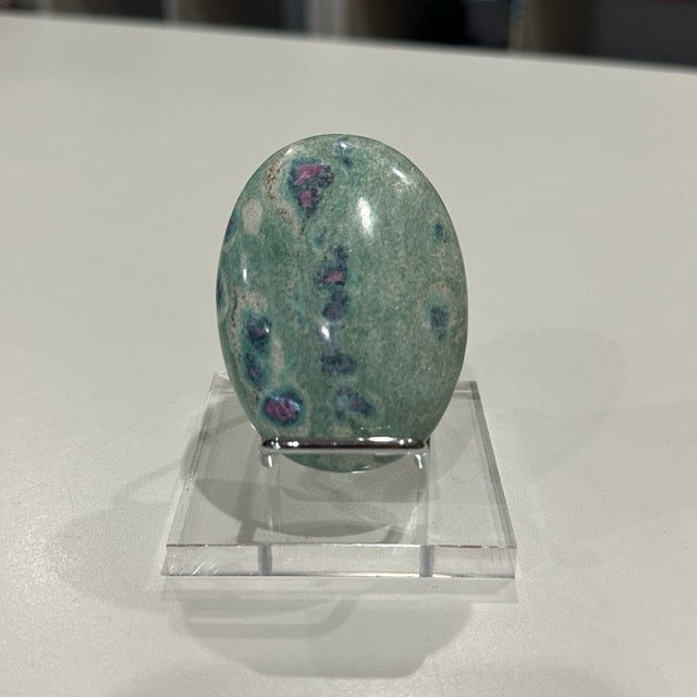 High Grade Ruby Fuchsite Palm Stone with Display Stand | 136g