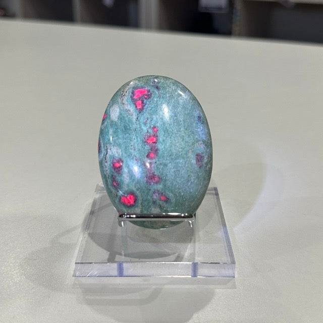 High Grade Ruby Fuchsite Palm Stone with Display Stand | 136g