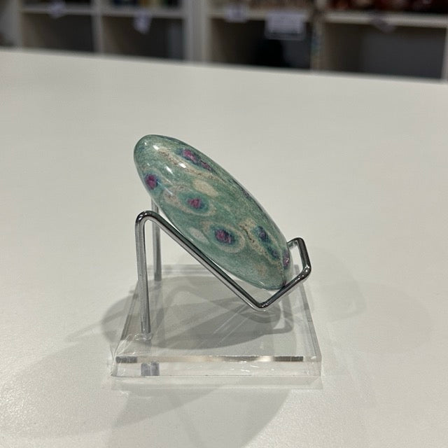 High Grade Ruby Fuchsite Palm Stone with Display Stand | 136g