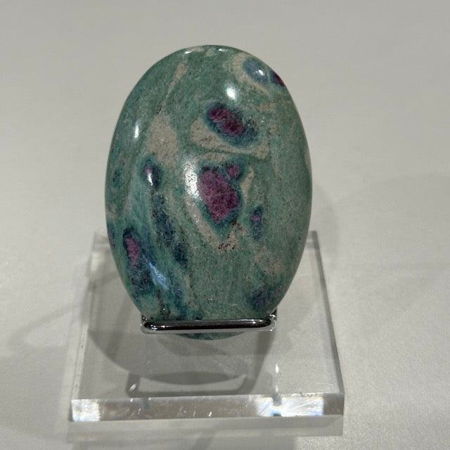 High Grade Ruby Fuchsite Palm Stone with Display Stand | 136g