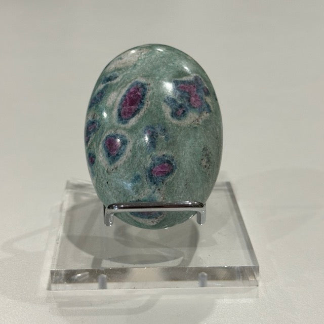 High Grade Ruby Fuchsite Palm Stone with Display Stand | 123g
