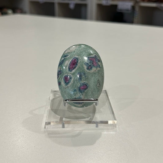 High Grade Ruby Fuchsite Palm Stone with Display Stand | 123g