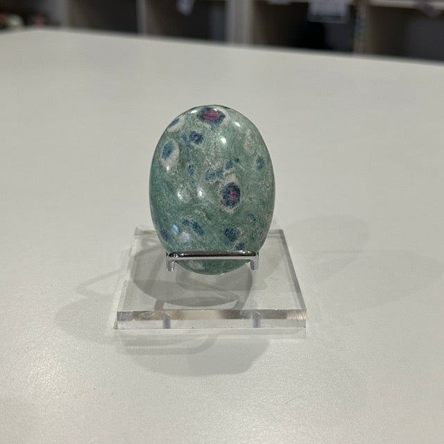High Grade Ruby Fuchsite Palm Stone with Display Stand | 123g
