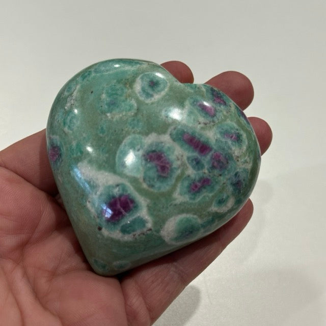 High Grade Ruby Fuchsite Heart with Display Stand | 202g