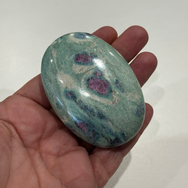 High Grade Ruby Fuchsite Palm Stone with Display Stand | 136g