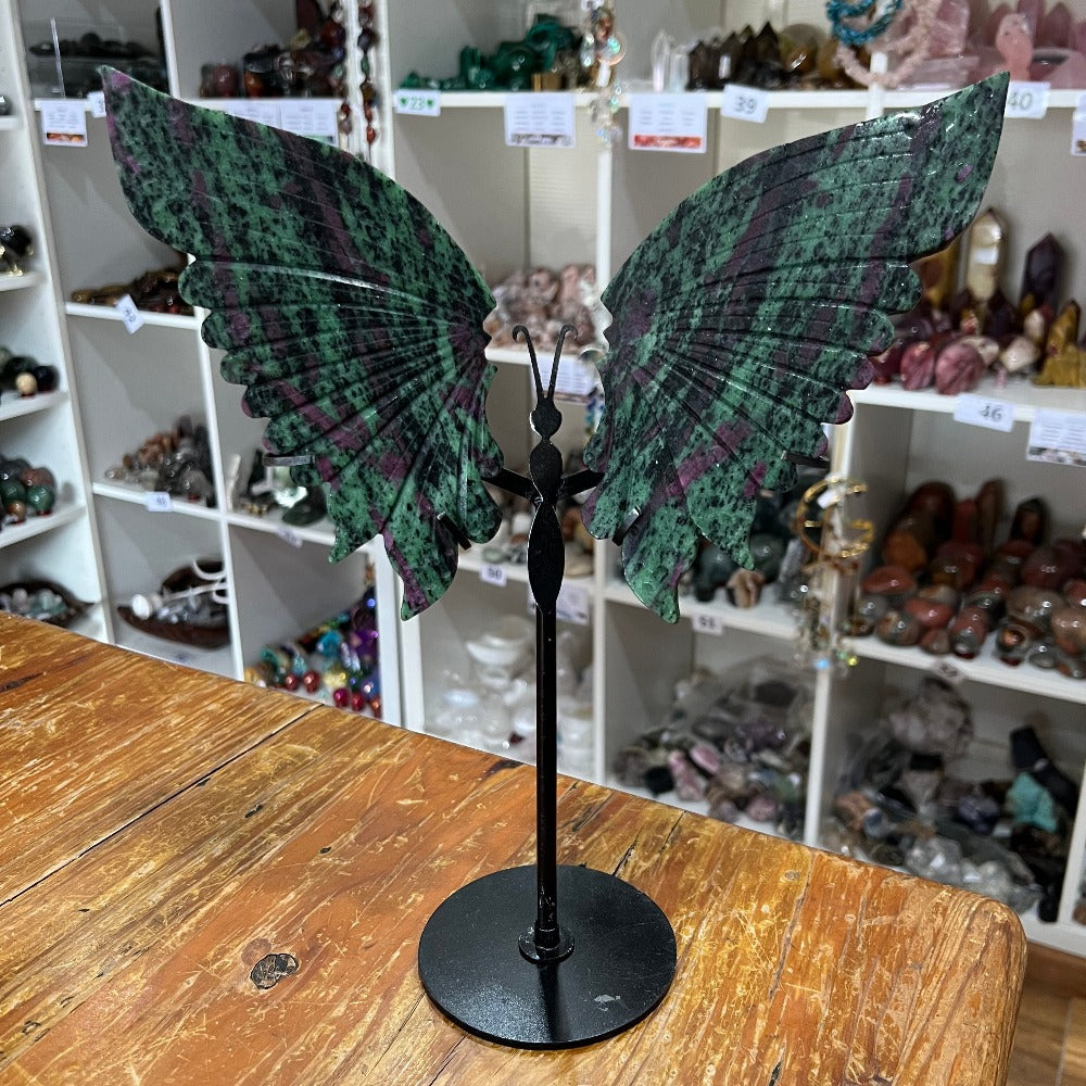 Ruby Zoisite Butterfly Wings with Stand