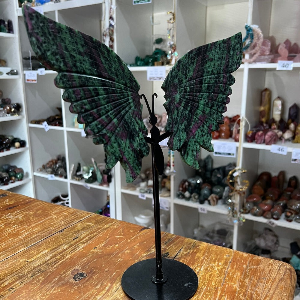 Ruby Zoisite Butterfly Wings with Stand