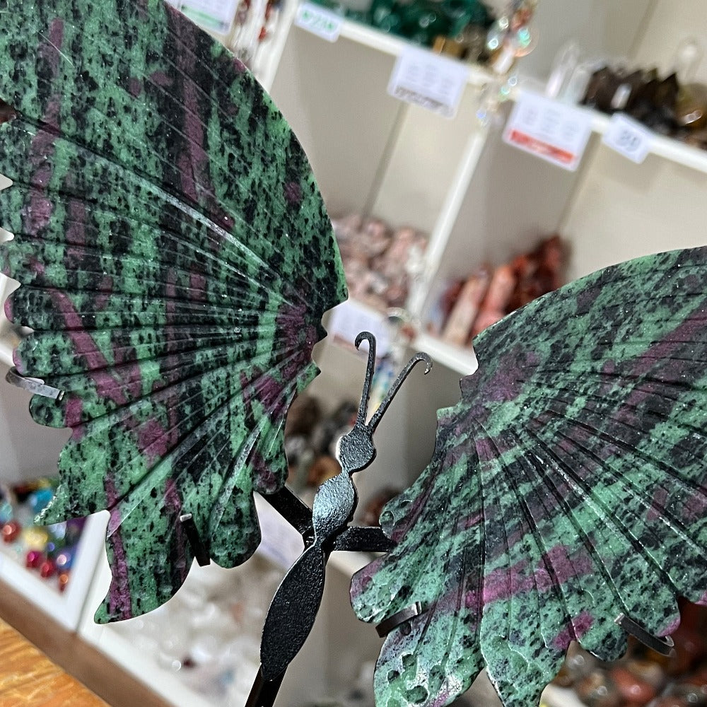 Ruby Zoisite Butterfly Wings with Stand