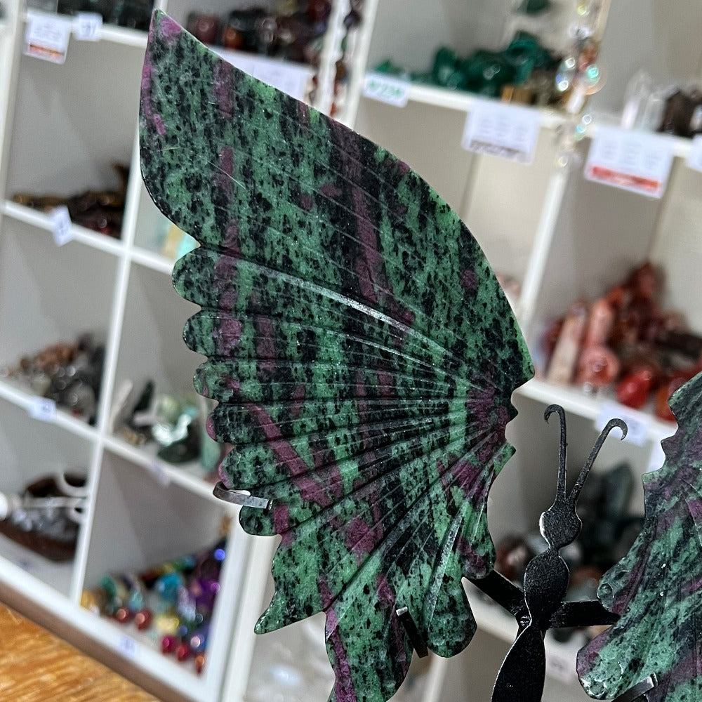 Ruby Zoisite Butterfly Wings with Stand