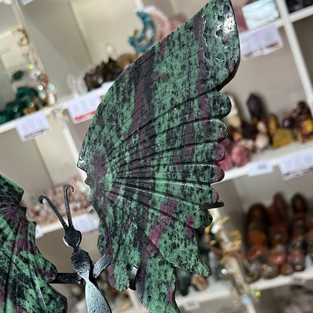 Ruby Zoisite Butterfly Wings with Stand