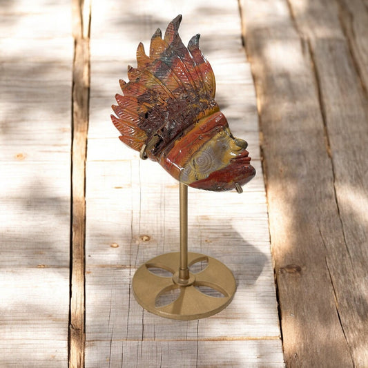 Ocean Jasper Indian Head in Stand