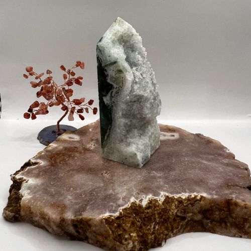 Moss Agate Tower - Natural Druzy